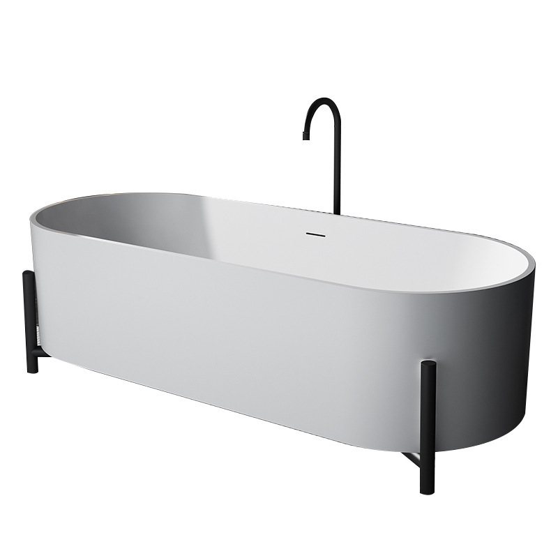 Acrylic Freestanding Bathtub Contemporary Soaking Tub with Brushed Nickel Overflow and Drain