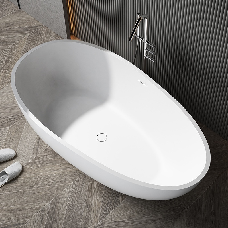 Acrylic Freestanding Bathtub Contemporary Soaking Tub with Brushed Nickel Overflow and Drain