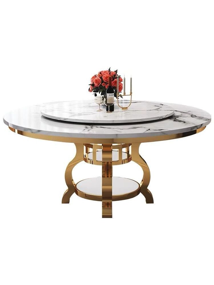 Modern Lazy Susan Turntable Sintered Stone Top Round Black Dining Table Round Marble Round Dining Table With Rotating Centre