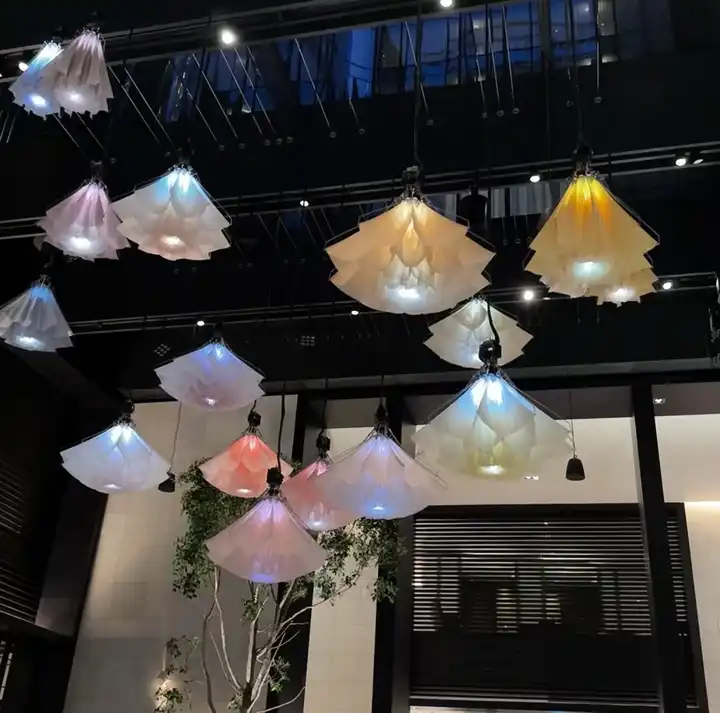 Dynamic Stage Lamp Lights Interactive Mechanical Flower Umbrella Kinetic Art Wall for Exhibition wedding hall hotel