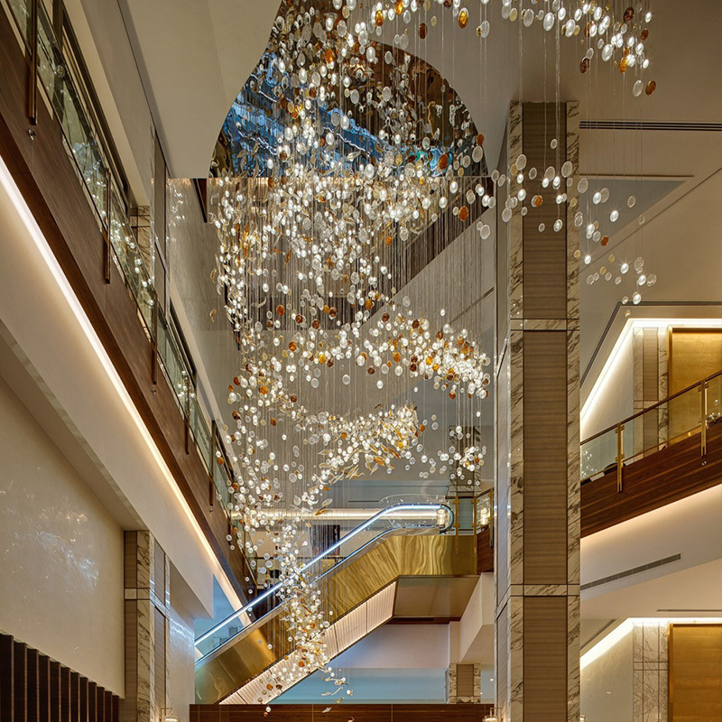 Customized glass ball chandelier glaze leaf pendant lamp staircase  LED ceiling light for hotel