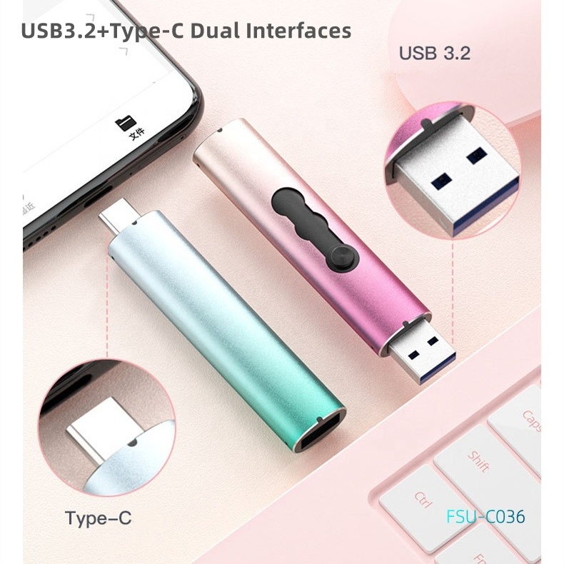 2 in 1 OTG Type-C USB3.2 Flash Drive  Super Speed PSSD Portable Solid State Disk 256GB 512GB 1TB