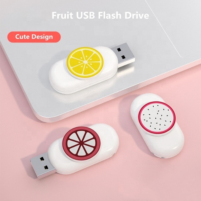 Cute Cartoon Fruit flash memory USB stick 32GB 8GB 16GB Watermelon lemon Shaped Rotatable Fruit USB Flash Drives 128gb