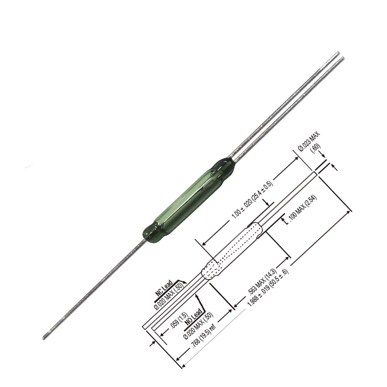 Change Over / Normally Closed 14mm Glass Reed Switch RI-90