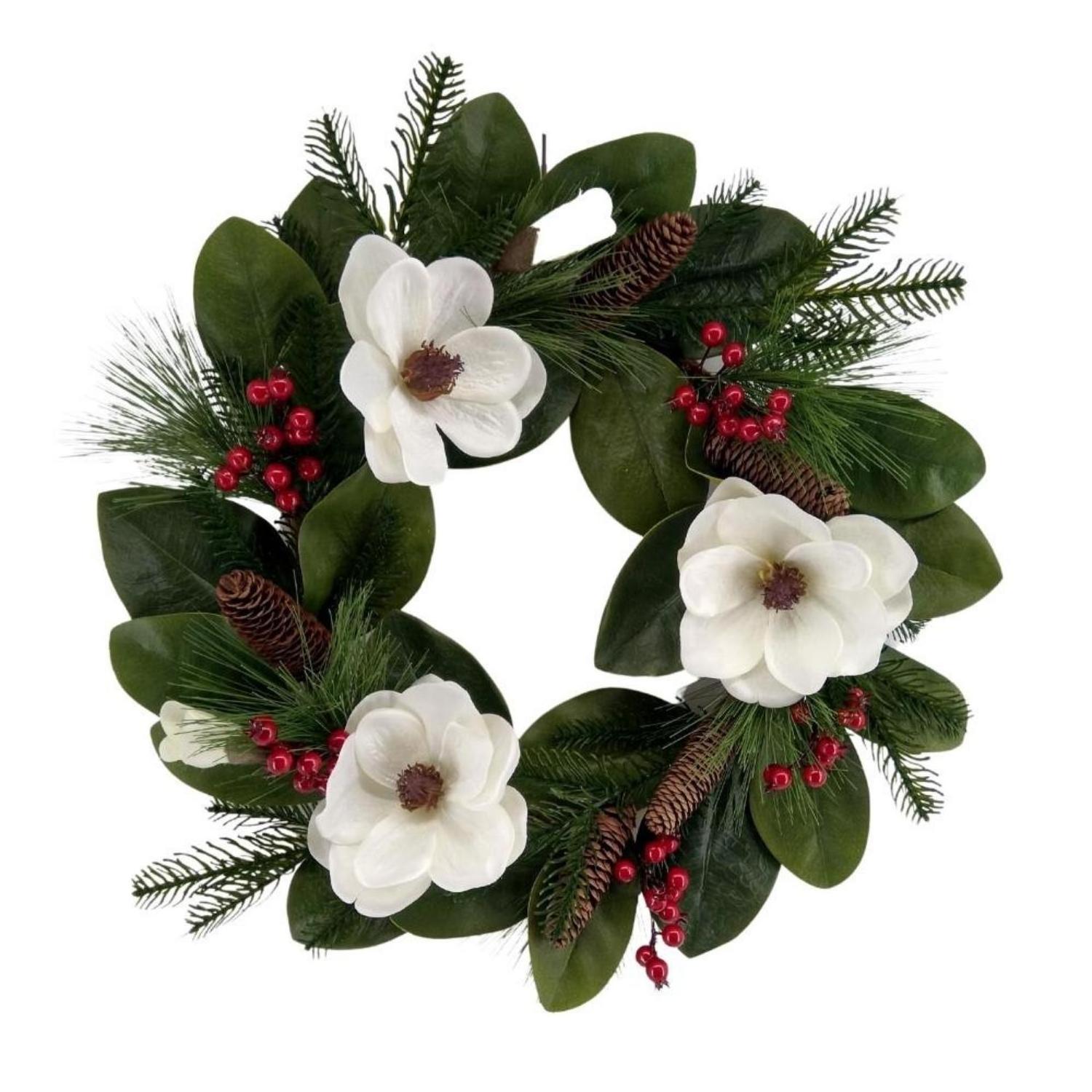 Wholesale Hanging Garland Decoration Snow Pine Wreath Door Magnolia Flower Artificial Leaves Picks Branches Berry Christmas Swag