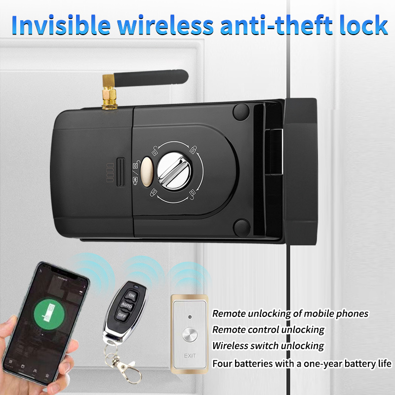 Phone Remote unlocking Wireless invisible anti-theft 4pcs 1.5V AA Battery lock smart  Door Lock