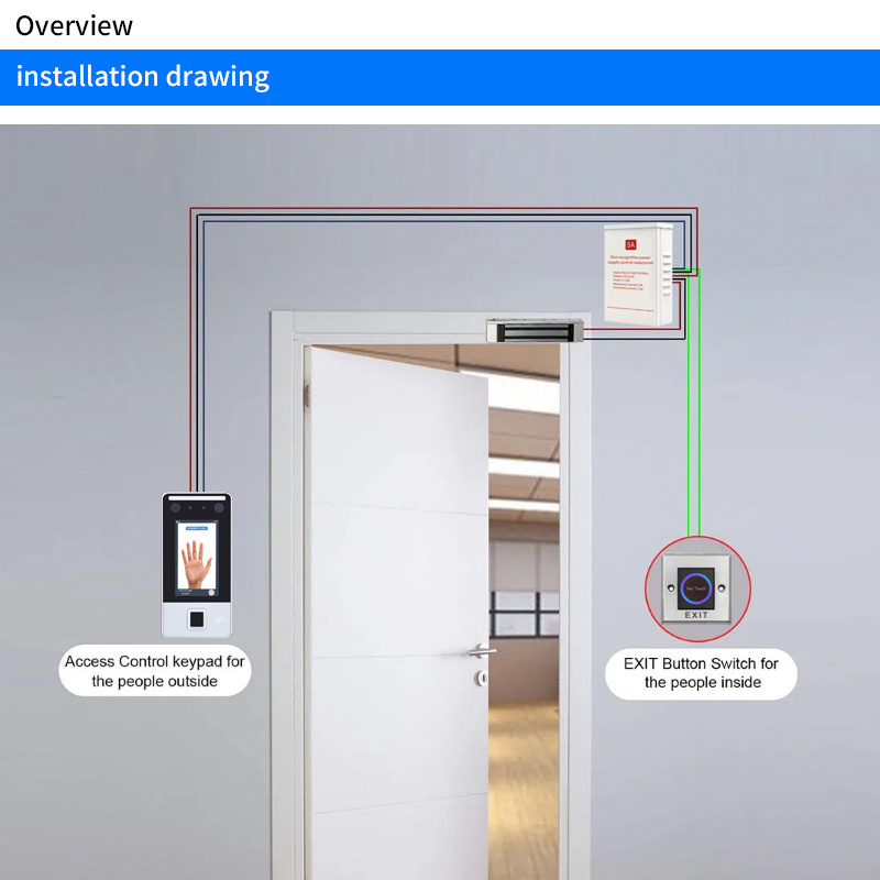 Door Access Control System Kit with 180kg 350LB Electric Magnetic Lock  905A  Power Supply 10 Key Fobs EXIT Button