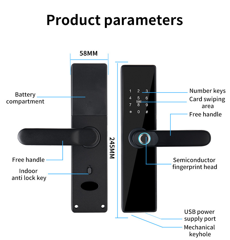 Hot sale password card ttlock tuya digital handle door wifi fingerprint smart lock