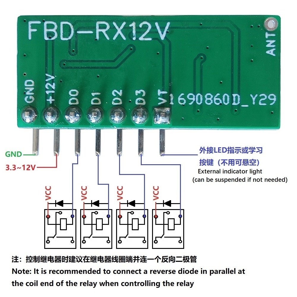 Rc Remote And Receiver 12V Thermostat Wifi Wireless With Rf Receiver Transmitter And Receiver 433.92 Mhz