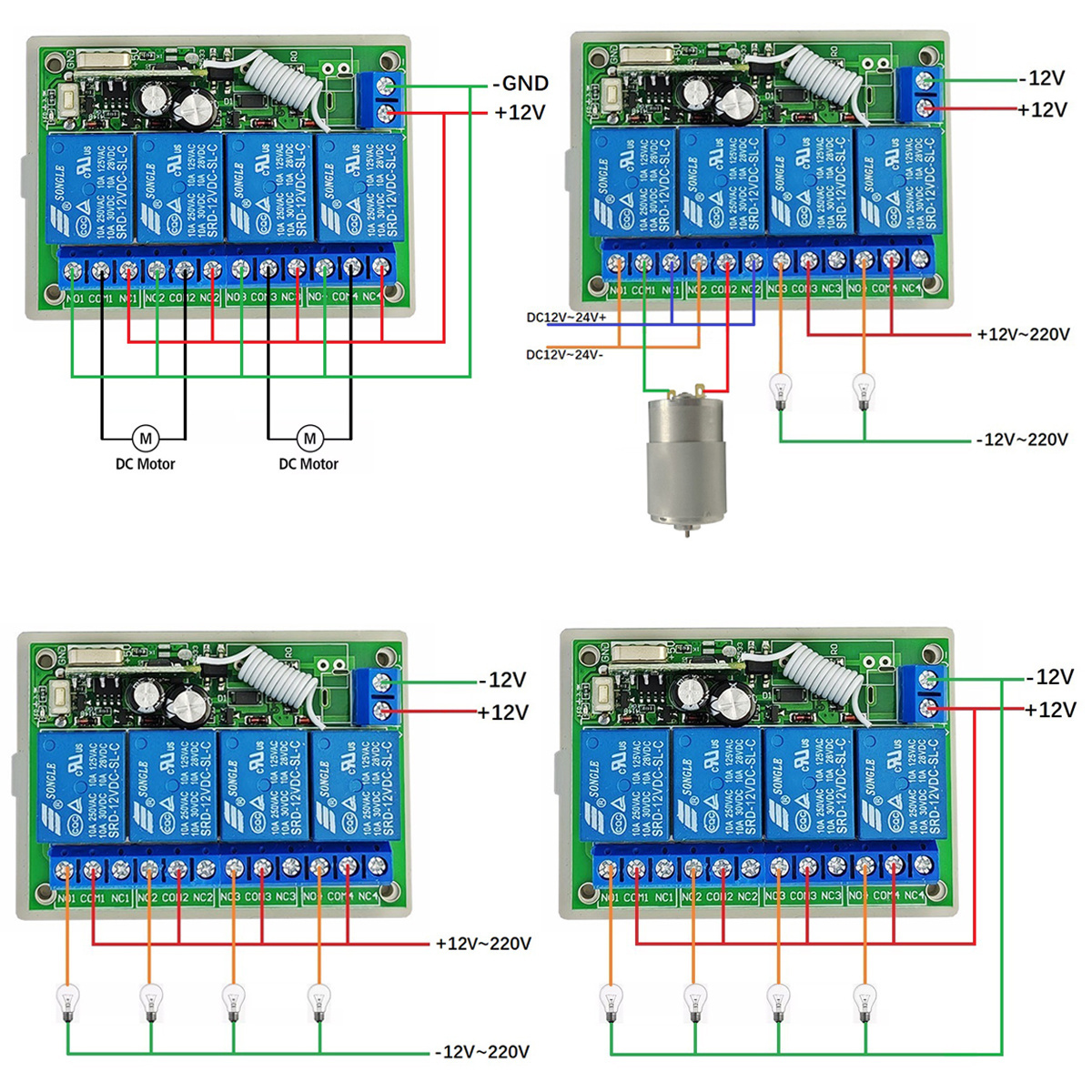 4CH 12V Remote Control Relay 433 Mhz Rf Transmitter And Receiver Module Remote Receiver Remote Control Switches