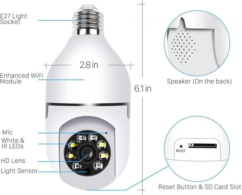 E27 Socket Lamp Holder Full Color 720p 360 Panoramic CCTV Wifi IP Camera PTZ Light Bulb Camera