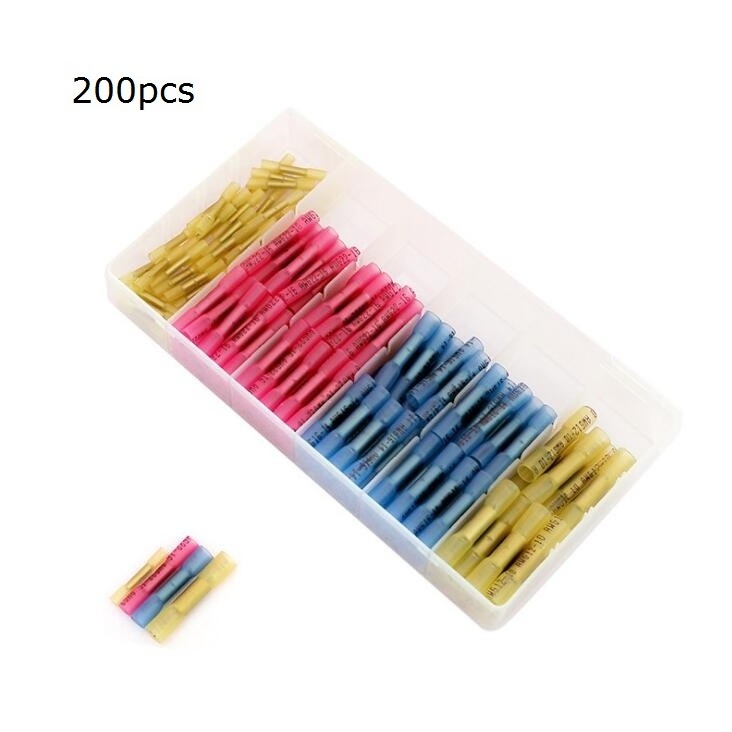 BHT 200pcs Waterproof butt connector Electrical Wire Spice Solder Seal Heat Shrink Butt Connectors Kit