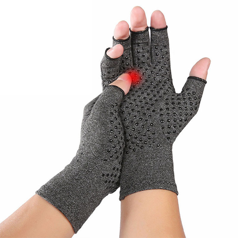 Hot Sale Cotton Spandex Anti Slip Dot Palm Arthritis Treatment Gloves Half Finger Glue Dot Pain Relief Work Gloves