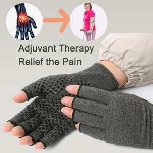 Hot Sale Cotton Spandex Anti Slip Dot Palm Arthritis Treatment Gloves Half Finger Glue Dot Pain Relief Work Gloves