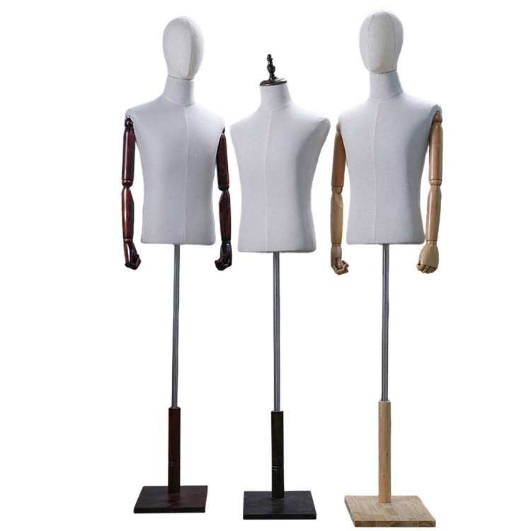 Half Scale Size Upper Body Bust Male Dress Form Male Tailoring Mannequin Torso With Adjustable Wooden Arm