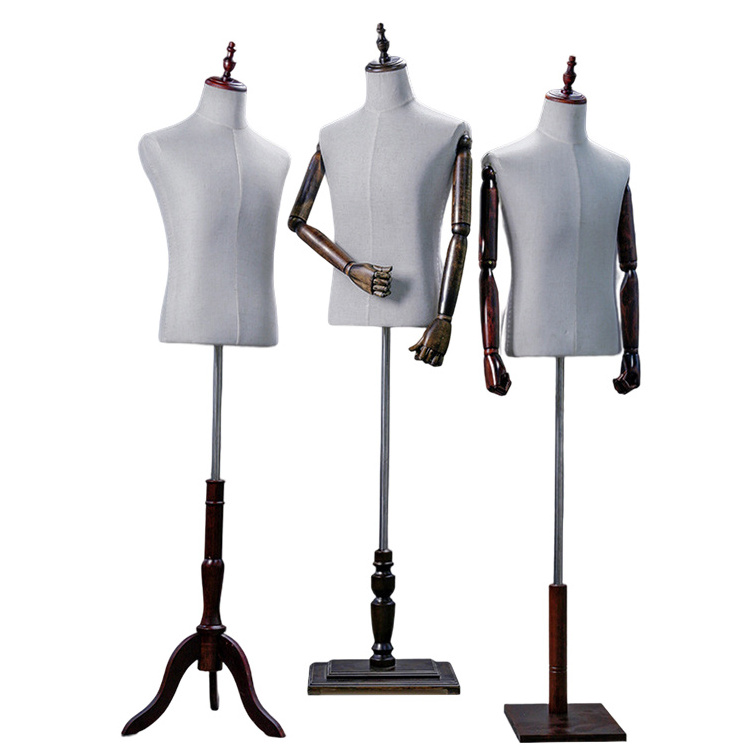 Half Scale Size Upper Body Bust Male Dress Form Male Tailoring Mannequin Torso With Adjustable Wooden Arm