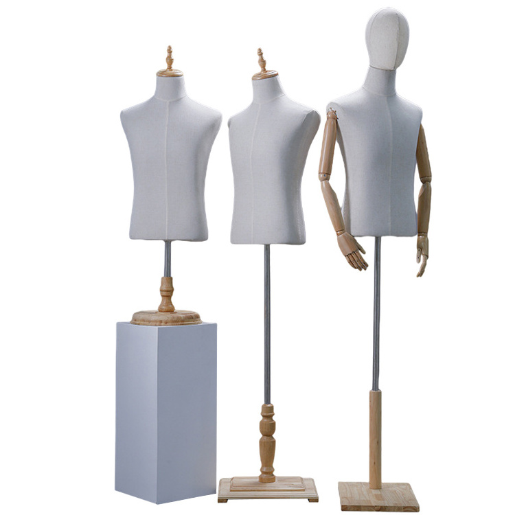 Half Scale Size Upper Body Bust Male Dress Form Male Tailoring Mannequin Torso With Adjustable Wooden Arm