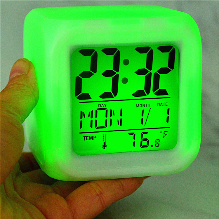 Kids Mini Cube Color Change LED Digital Blank Reloj Sublimation Glowing Light Up Digital Alarm Table Clock