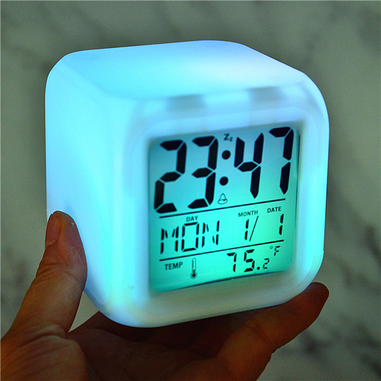 Kids Mini Cube Color Change LED Digital Blank Reloj Sublimation Glowing Light Up Digital Alarm Table Clock