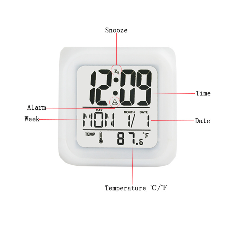 Kids Mini Cube Color Change LED Digital Blank Reloj Sublimation Glowing Light Up Digital Alarm Table Clock