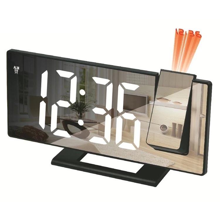 2022 Simple Multi-Function Digital Mirror Clock Led Projection Clock Alarm Clock Large Screen Makeup Mirror Projector