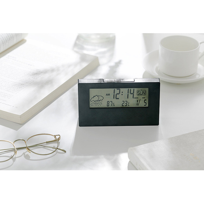 Weather Electronic Clock Temperature and Humidity Clock with Back Light Mute Wake-up Desk Calendar Clock Transparent Digital