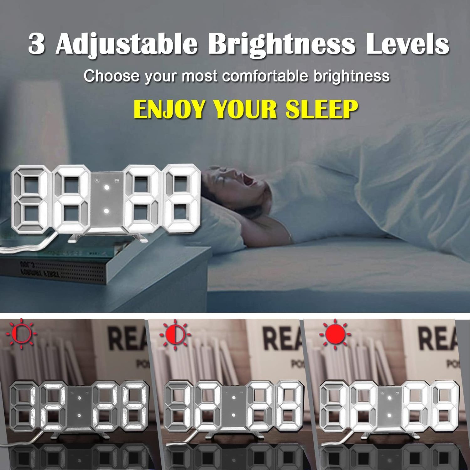 3D Led Desk Wall Clock Digital Clock Watch Timer Night Light Alarm Clock for Warehouse Office Electronic Logo Customized Modern