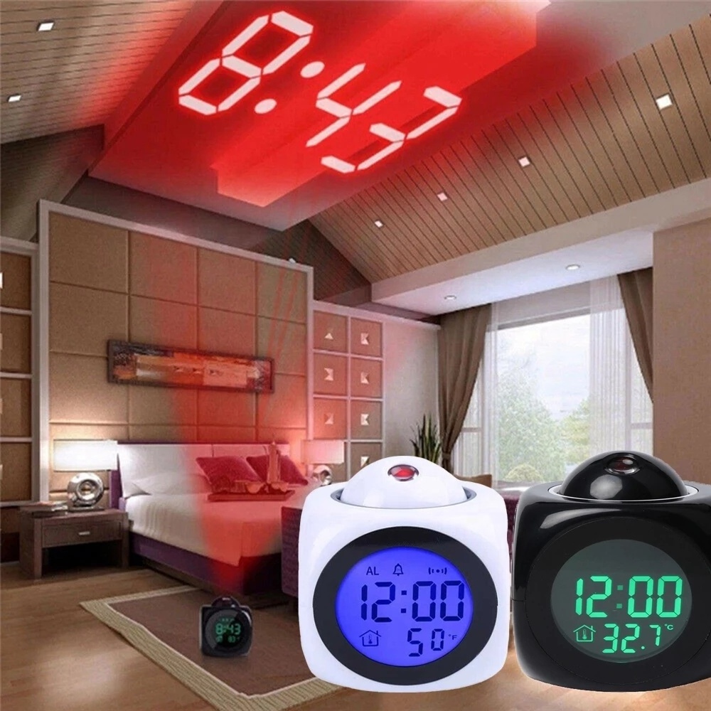 Creative Projection Alarm Clock Wall/Ceiling Led Projection Equipment Lcd Digital Voice Talking Temperature Clock Bedroom New