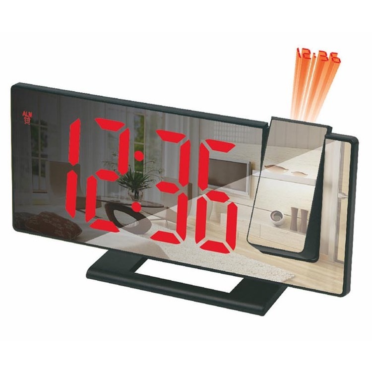 2022 Simple Multi-Function Digital Mirror Clock Led Projection Clock Alarm Clock Large Screen Makeup Mirror Projector