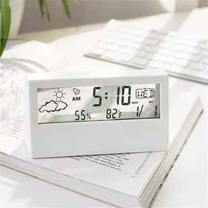 Weather Electronic Clock Temperature and Humidity Clock with Back Light Mute Wake-up Desk Calendar Clock Transparent Digital