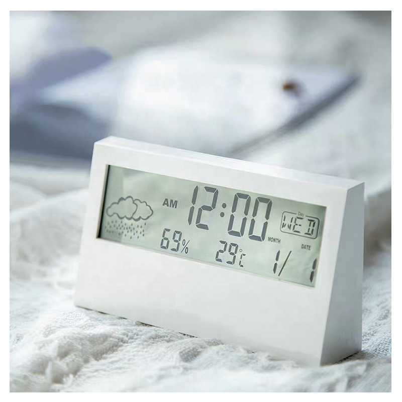 Weather Electronic Clock Temperature and Humidity Clock with Back Light Mute Wake-up Desk Calendar Clock Transparent Digital