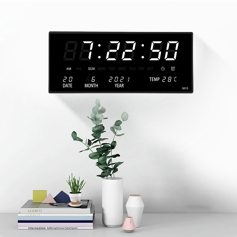 Large Screen Digital Wall Clock With Indoor Temperature Nordic Simple Living Room Wall Desk Led Alarm Clock