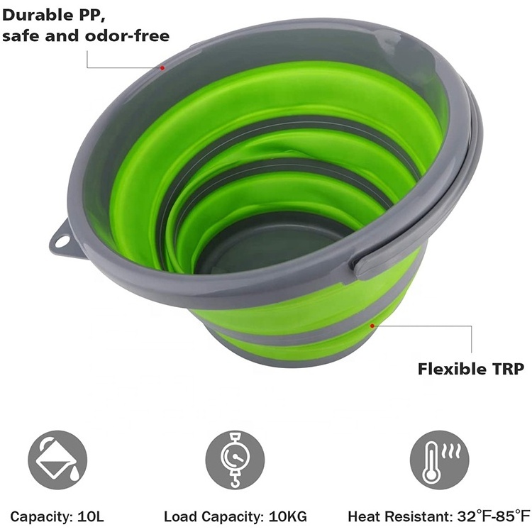 10L/2.64 Gallon Capacity Folding Ice Bucket Silicone Collapsible Bucket for Fishing Collapsible Camping Caravan Bucket