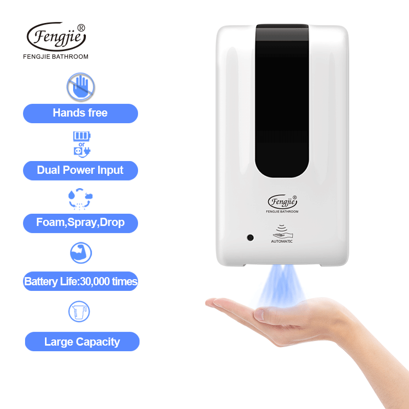 Fengjie Patent Auto Bathroom Touchless Wall mounted Alcohol Spray Liquid Foam Gel Sanitizer pump Automatic Soap dispenser