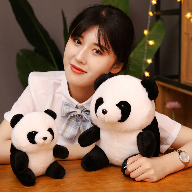 Wholesale simulation panda doll small furry panda stuffed animal toys plush toys gift for kids