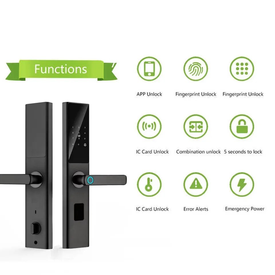 Tuya Smart WiFi Digital Door Lock Code RFID IC Card Smartphone App Unlock Biometric Fingerprint Smart Lock