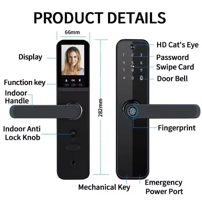 Tuya App-Controlled Smart WIFI Door Lock Camera Fingerprint Key Card Access Password Storage Options Electric Digital Door Lock