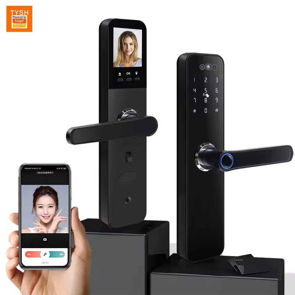 Tuya App-Controlled Smart WIFI Door Lock Camera Fingerprint Key Card Access Password Storage Options Electric Digital Door Lock