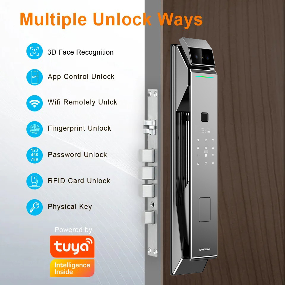 Tuya Wifi 3d Face Recognition Smart Door Lock With Camera  Biometric Fingerprint Security Fully Automatic Smart Lock