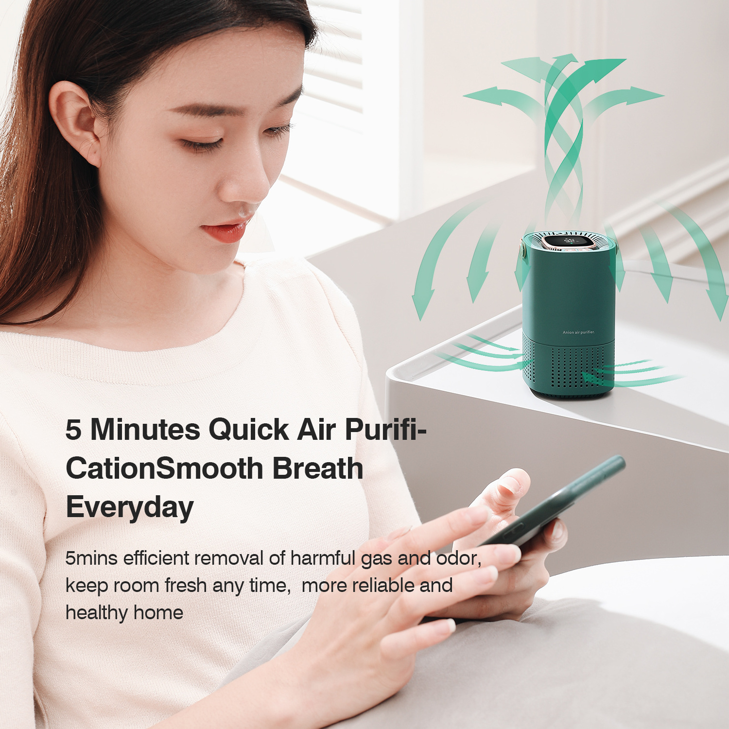 Mini Dehumidifier EPA Air Purifiers for Home Eliminate Pollen Pet Hair Dander Smoke Dust Odors Airborne Contaminant for bedroom