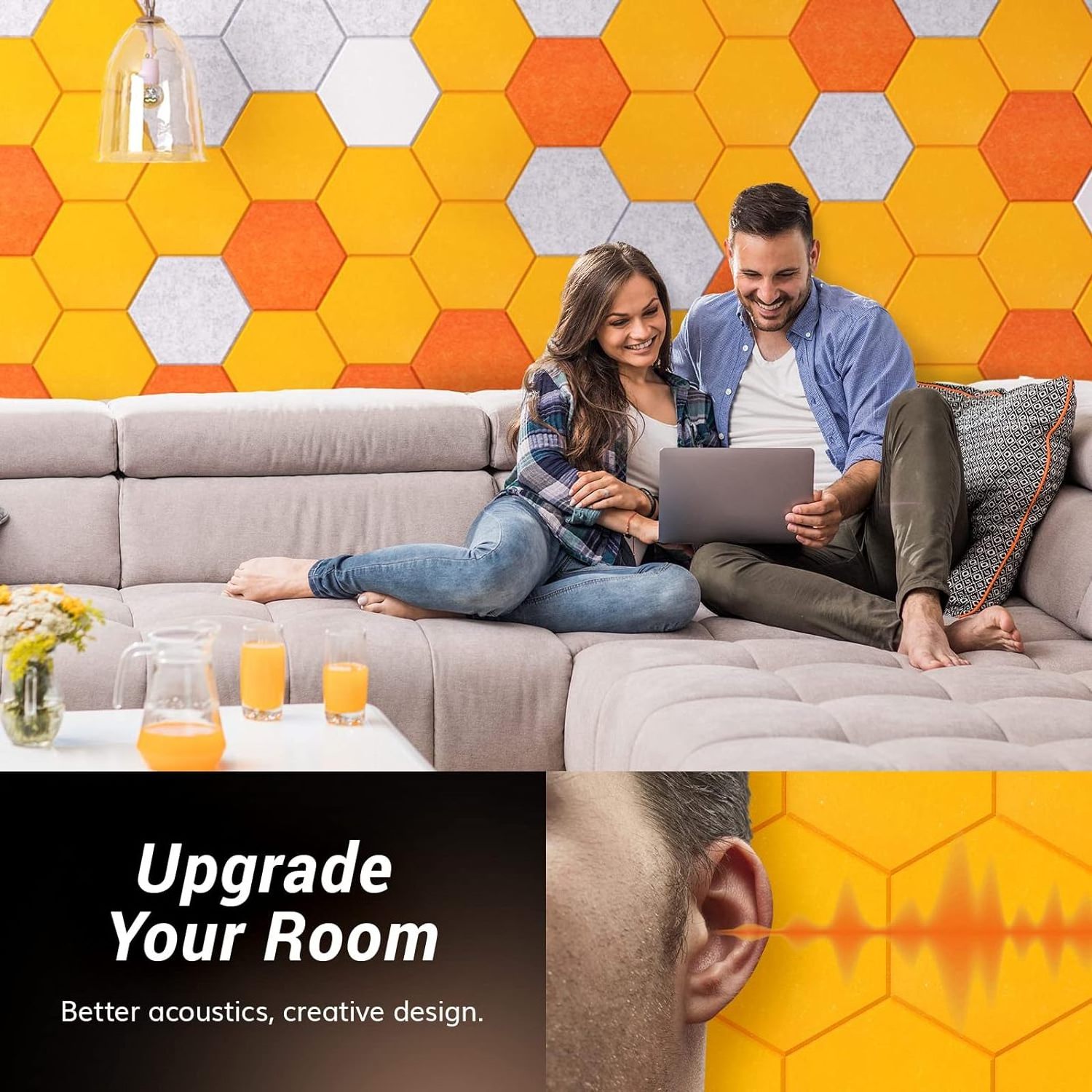 Self adhesive Sound Proof Padding Wall Polyester Fiber Hexagon Acoustic Panels for Home Theater