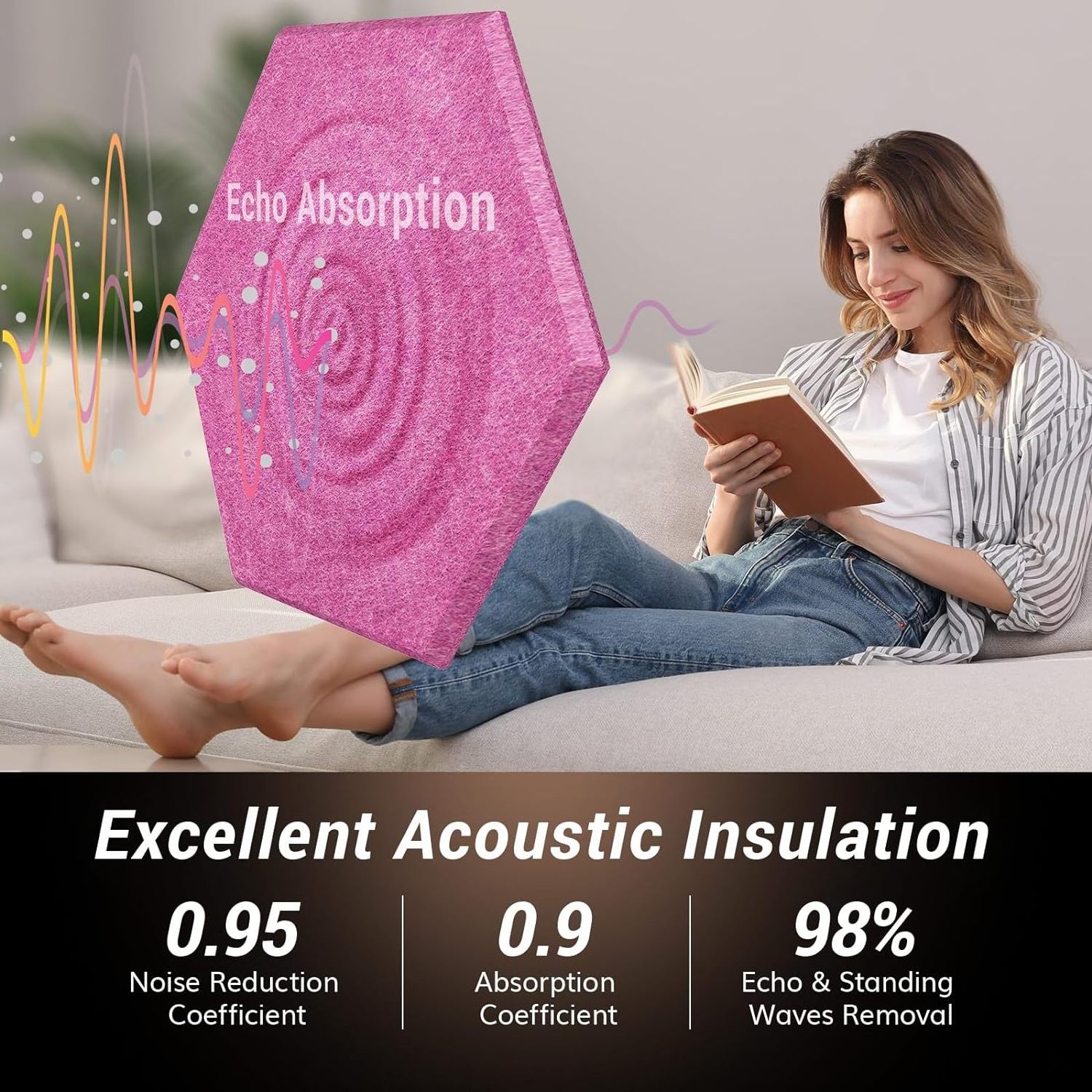 Self adhesive Sound Proof Padding Wall Polyester Fiber Hexagon Acoustic Panels for Home Theater