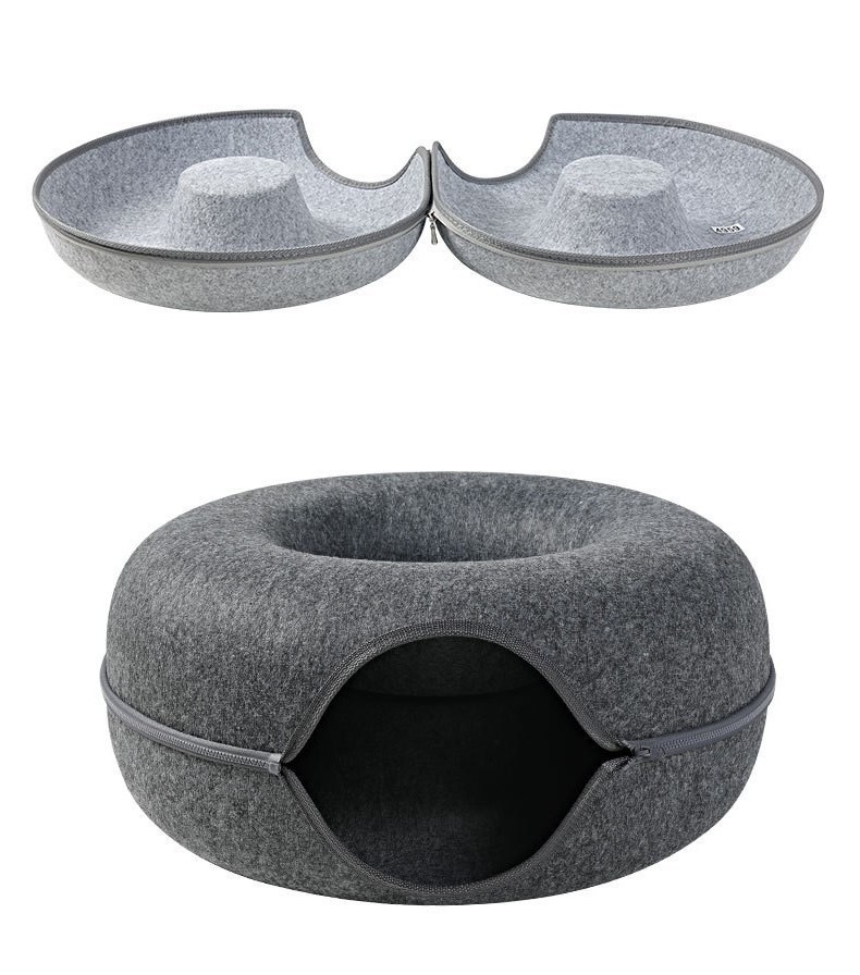 2023 New Design Washable Felt Cat Donut Tunnel 60cm Donut Plush Pet Dog Cat Bed Cat Tunnel Bed