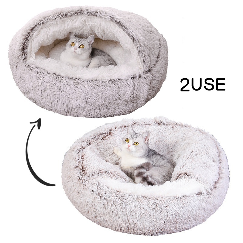 Factory Wholesale Non-slip Bottom Soft Donut Dog Pet Bed Cave Cat Bed Semi Enclosed Winter Warm Indoor Washable Round Pet Bed