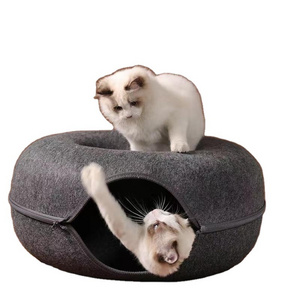 2023 New Design Washable Felt Cat Donut Tunnel 60cm Donut Plush Pet Dog Cat Bed Cat Tunnel Bed