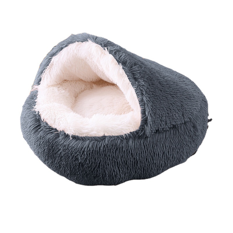 Factory Wholesale Non-slip Bottom Soft Donut Dog Pet Bed Cave Cat Bed Semi Enclosed Winter Warm Indoor Washable Round Pet Bed