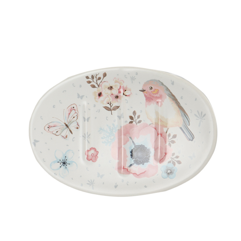 Fine Era new design pink flower birds 4pieces set ceramic pink bathroom accessory set