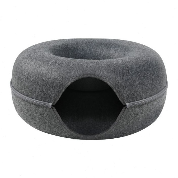 2023 New Design Washable Felt Cat Donut Tunnel 60cm Donut Plush Pet Dog Cat Bed Cat Tunnel Bed