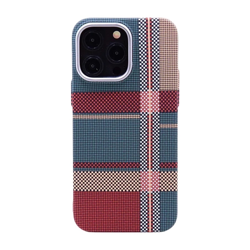 Metal PC Magnetic Carbon Fiber Cloud Patter Plaid Design Personalized Phone Case For iPhone 15 14 13 12 Pro Max Textured Shell