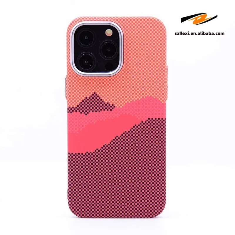 Metal PC Magnetic Carbon Fiber Cloud Patter Plaid Design Personalized Phone Case For iPhone 15 14 13 12 Pro Max Textured Shell